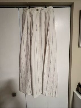 Women's ivory Linen-Blend Maxi Skirt with Thin Stripe